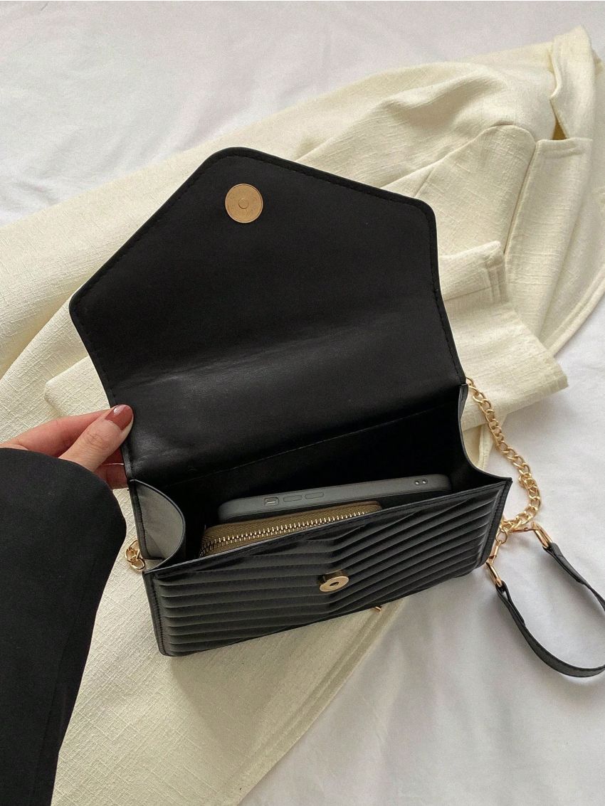 Mini Square Bag Chevron Pattern Tassel Decor Flap