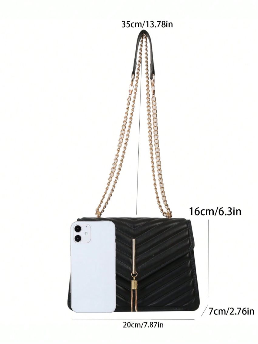 Mini Square Bag Chevron Pattern Tassel Decor Flap