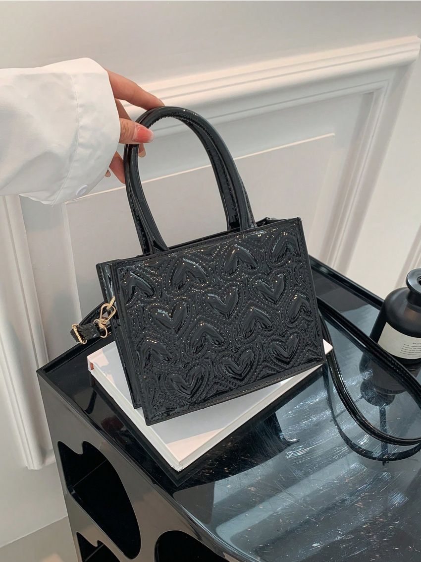 Mini Square Bag Heart Pattern Double Handle For Daily