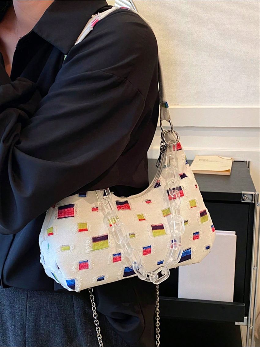 Medium Hobo Bag Colorblock Chain Decor