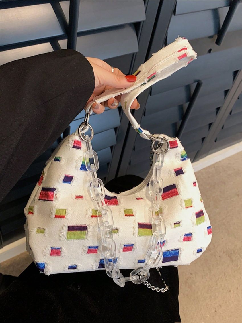 Medium Hobo Bag Colorblock Chain Decor