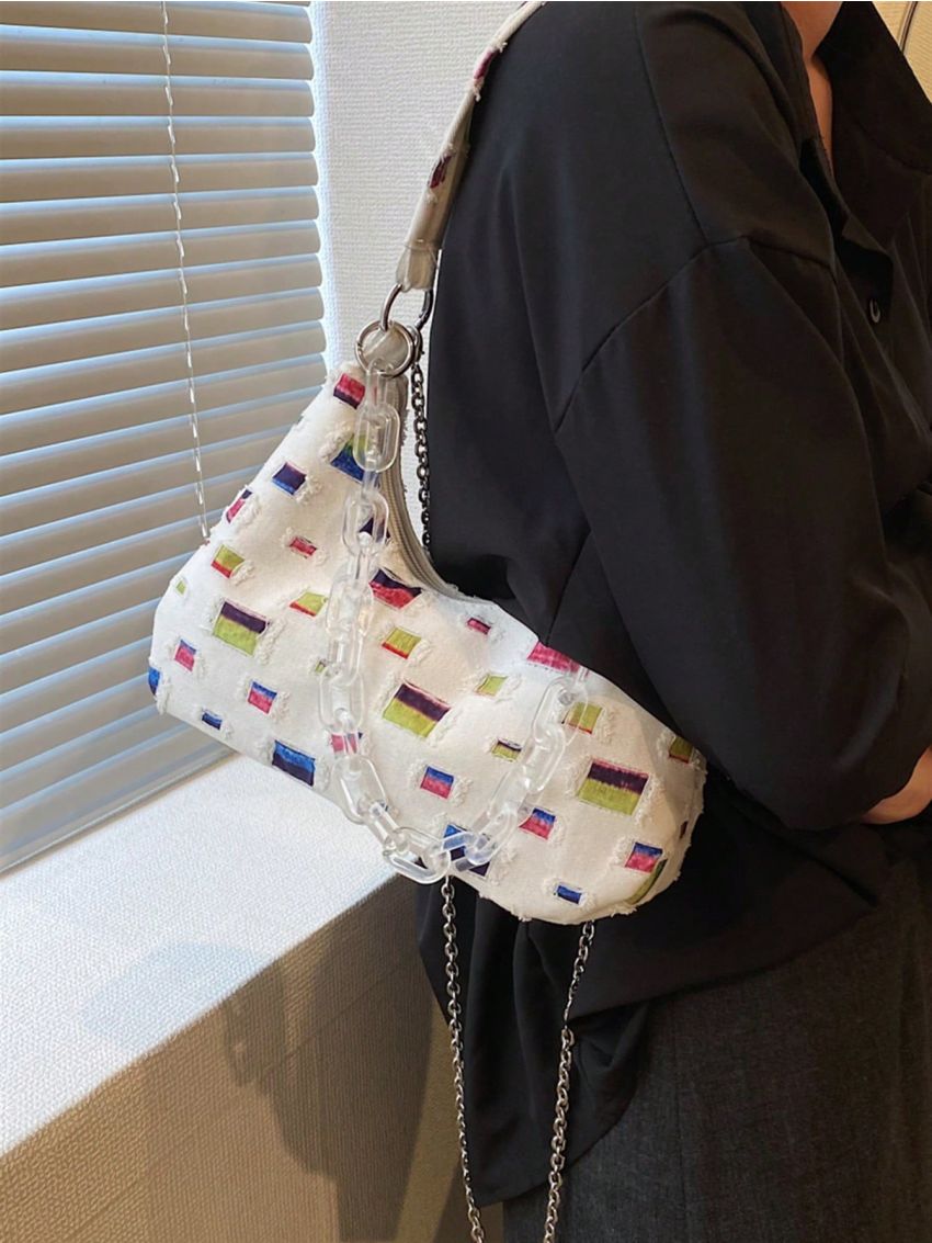 Medium Hobo Bag Colorblock Chain Decor