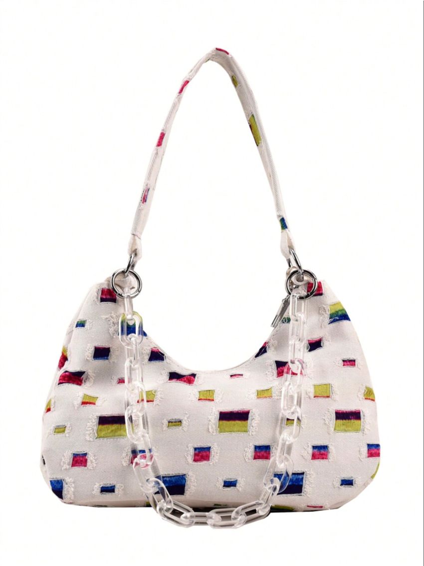 Medium Hobo Bag Colorblock Chain Decor