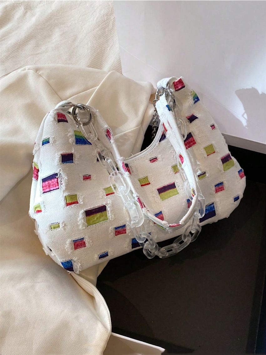 Medium Hobo Bag Colorblock Chain Decor