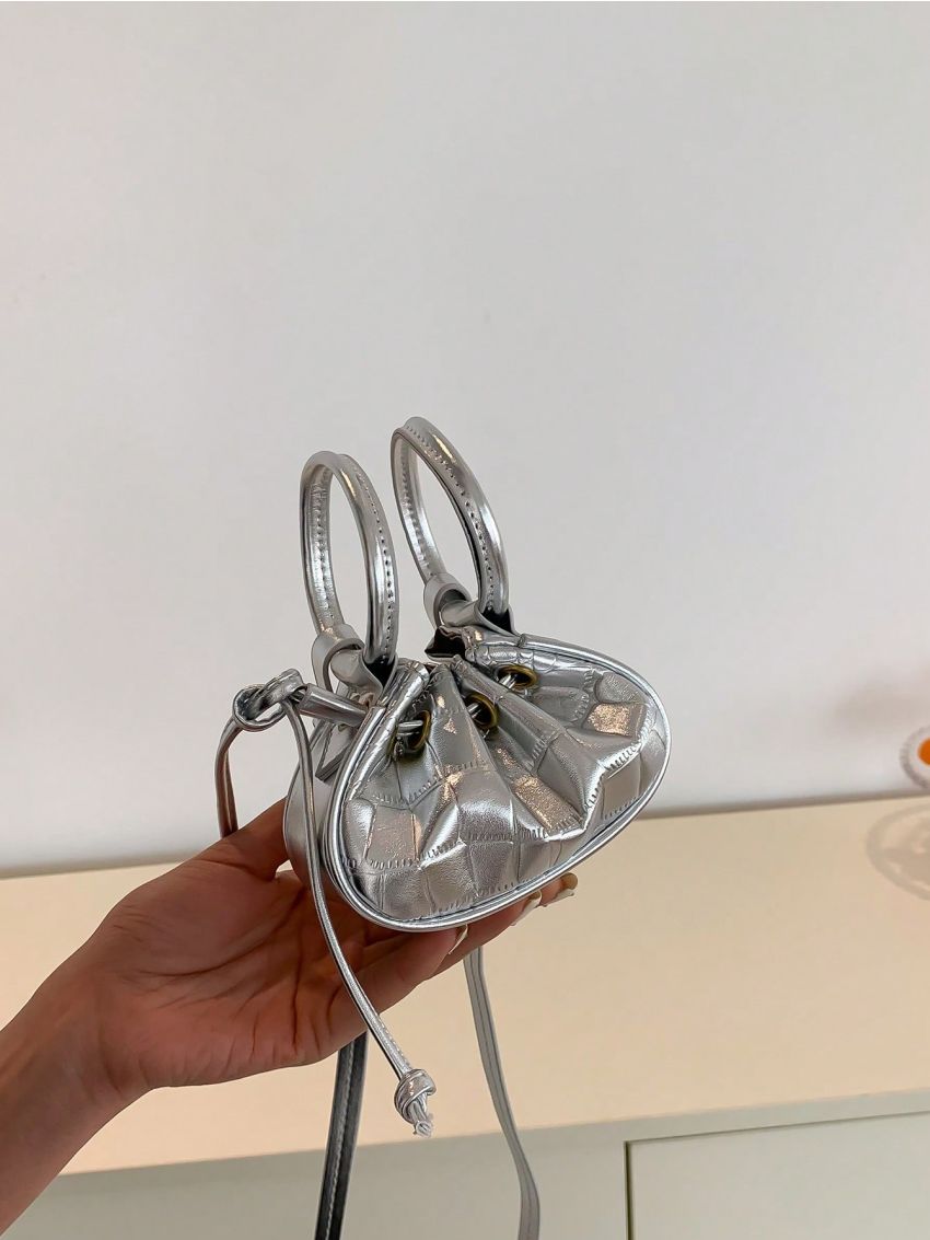 Mini Bucket Bag Crocodile Embossed Double Handle