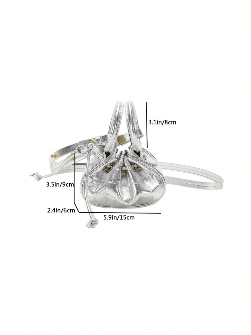 Mini Bucket Bag Crocodile Embossed Double Handle