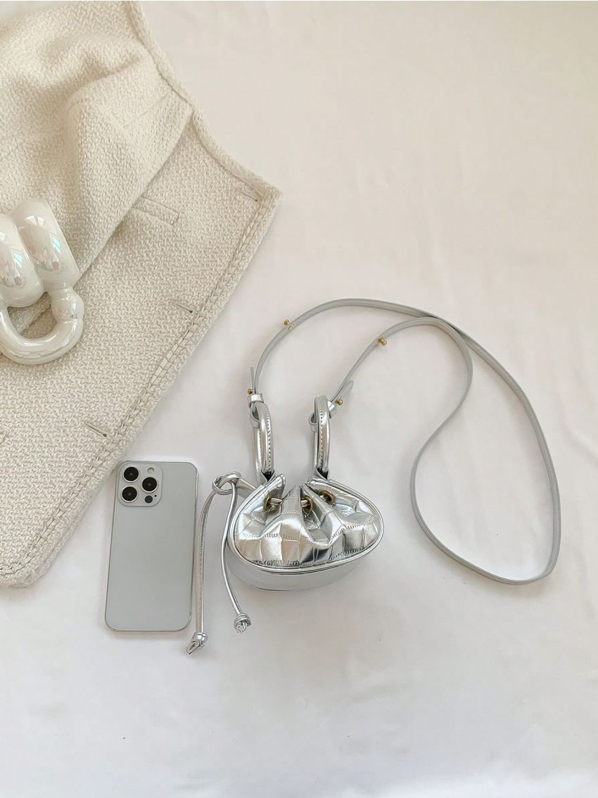 Mini Bucket Bag Crocodile Embossed Double Handle