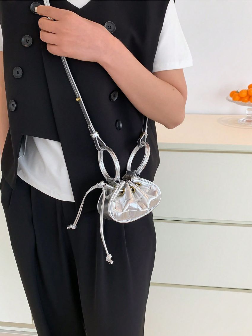 Mini Bucket Bag Crocodile Embossed Double Handle