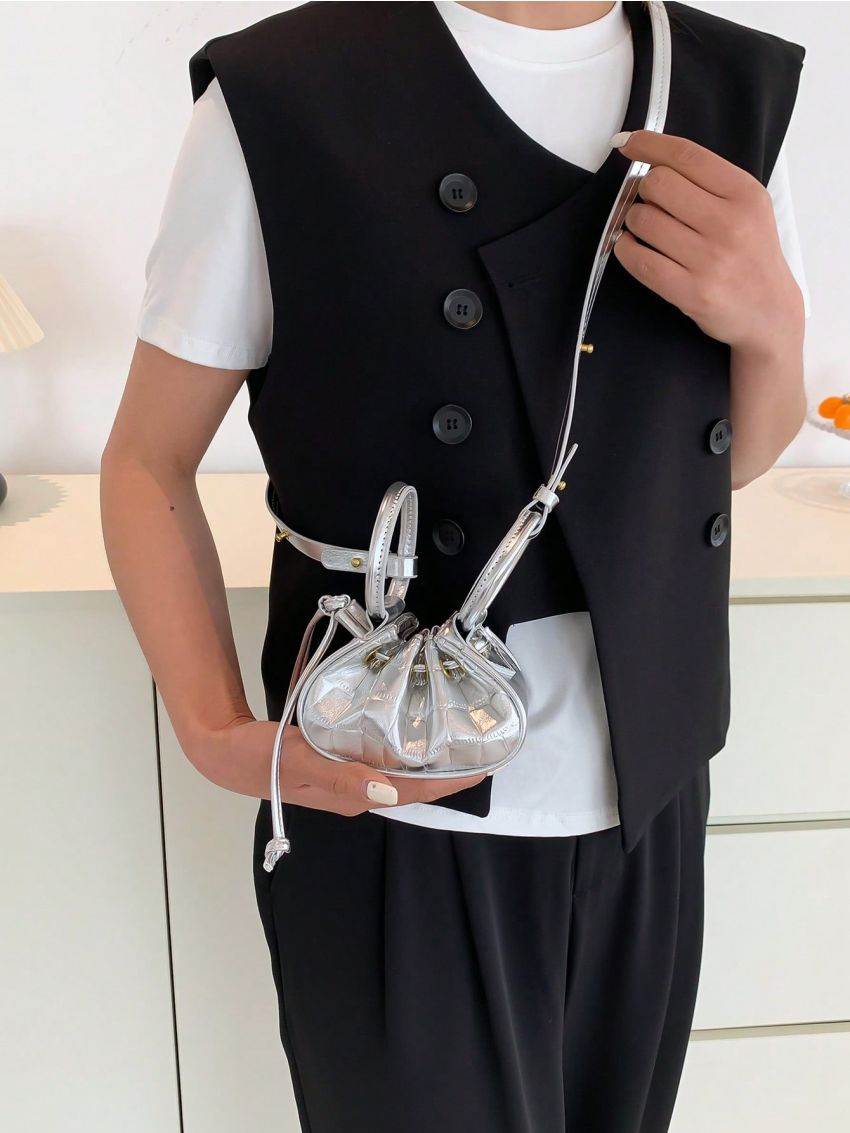 Mini Bucket Bag Crocodile Embossed Double Handle