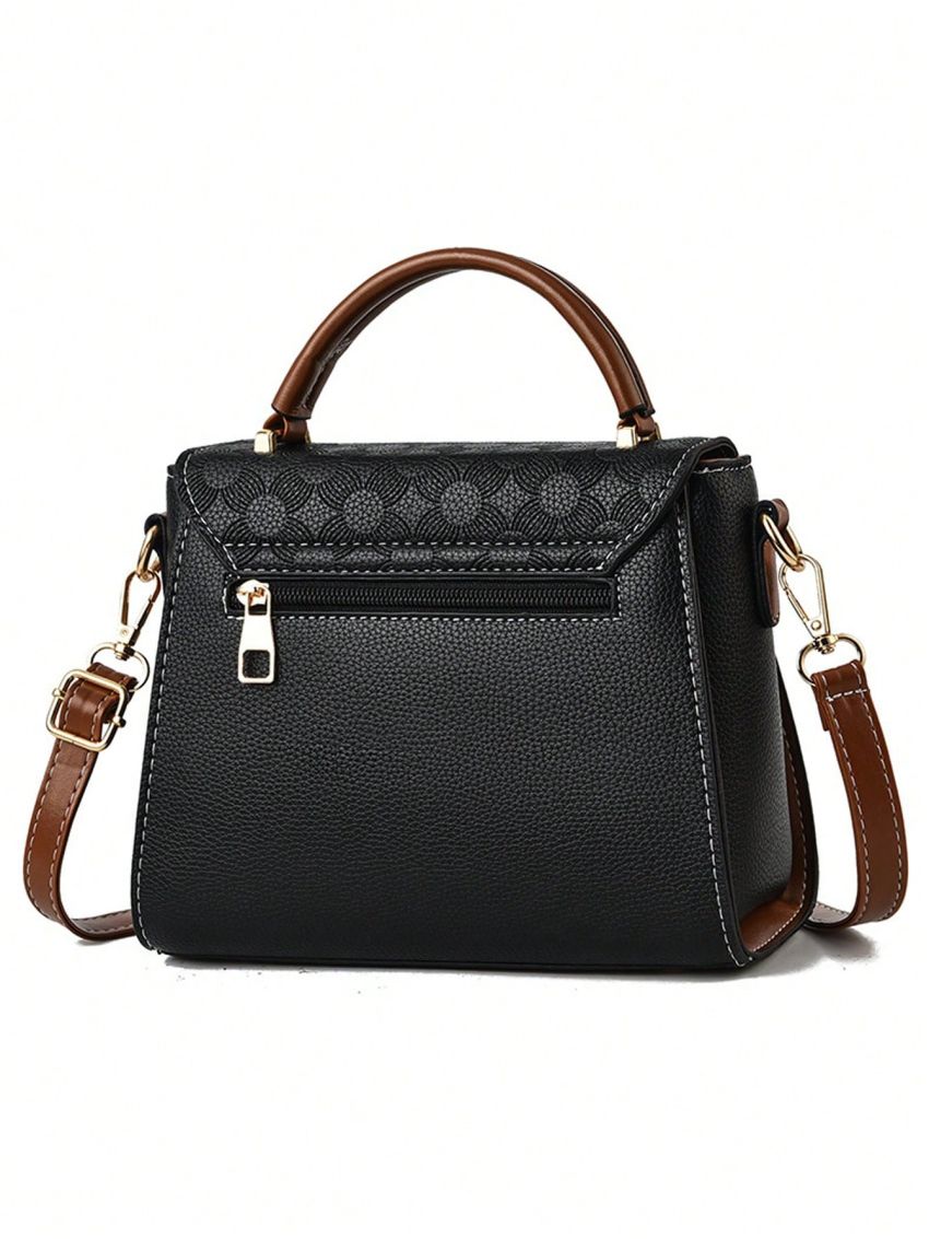 Geometric Pattern Square Bag Small Flap Metal Decor