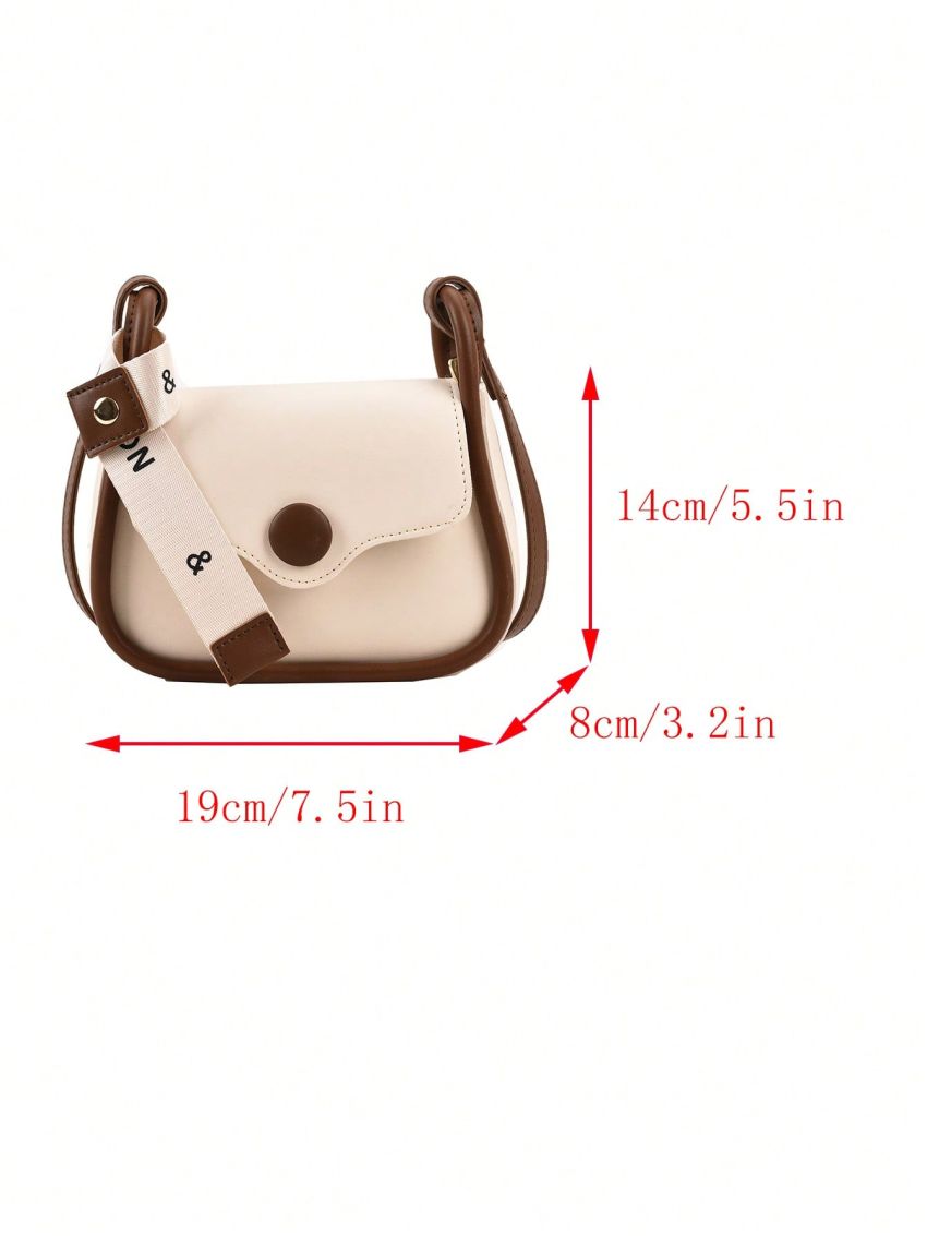 Contrast Binding Saddle Bag Mini Flap Letter Belt Decor