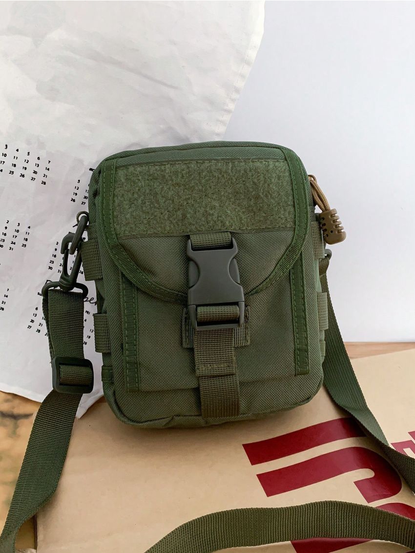 Minimalist Square Bag Mini Buckle Decor Zipper