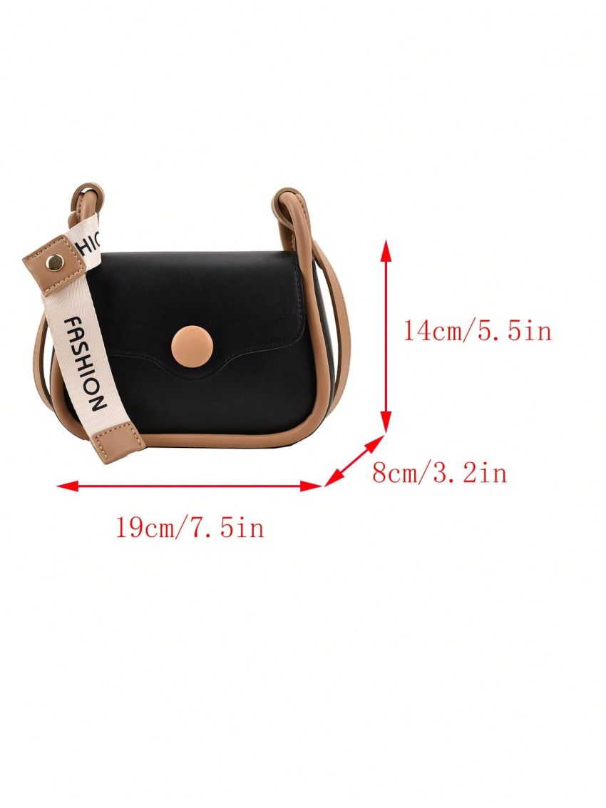 Contrast Binding Saddle Bag Mini Flap Letter Belt Decor