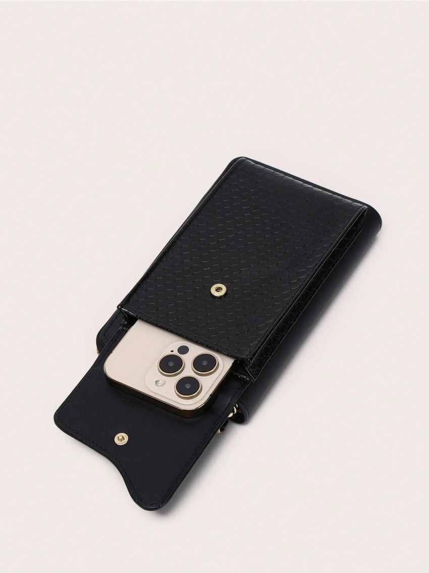Black Phone Wallet Adjustable Strap With Zipper For Daily