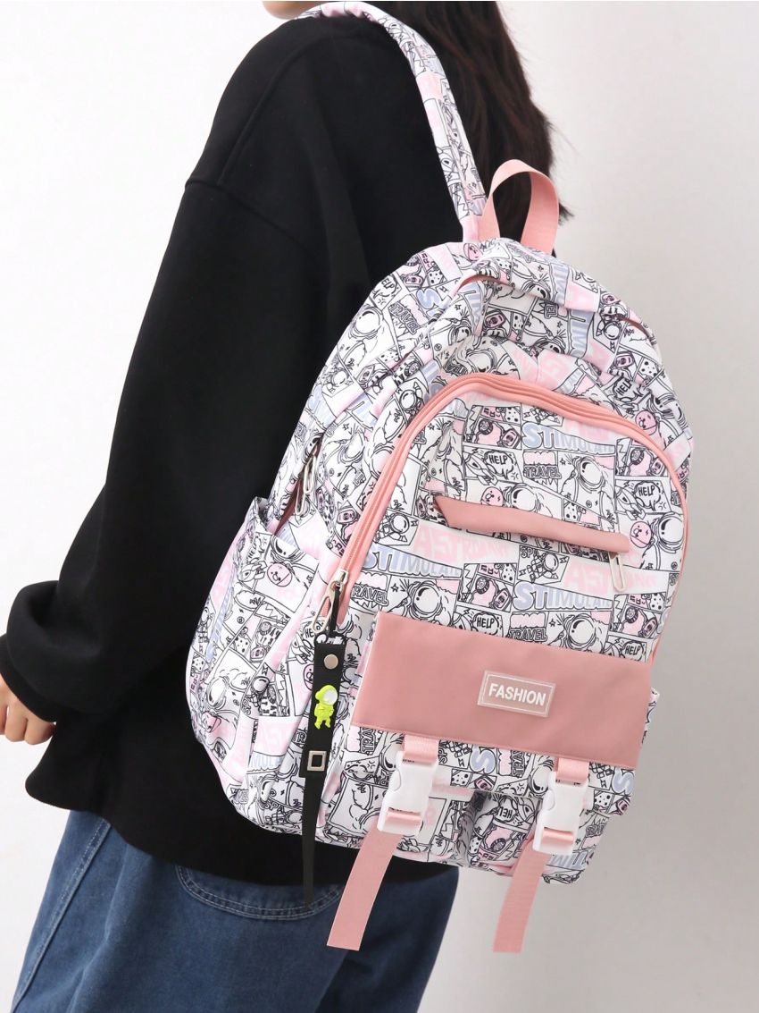 Cartoon Graphic Classic Backpack Zipper Oversized
