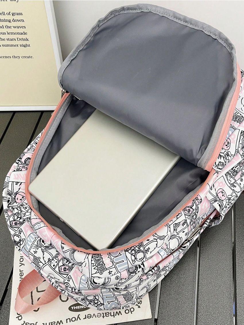 Cartoon Graphic Classic Backpack Zipper Oversized