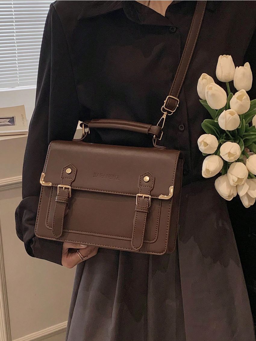 Medium Flap Messenger Bag Buckle Decor