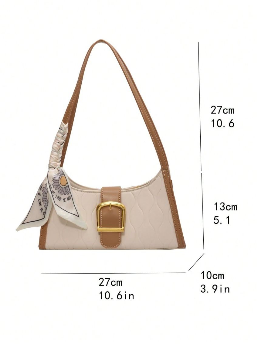 Colorblock Baguette Bag Buckle & Twilly Scarf Decor For Work