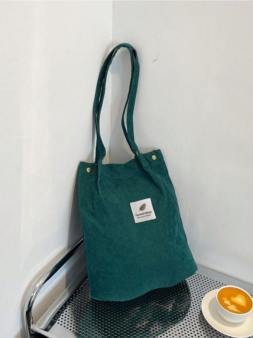 Letter Patch Double Handle Shopper Bag Green
