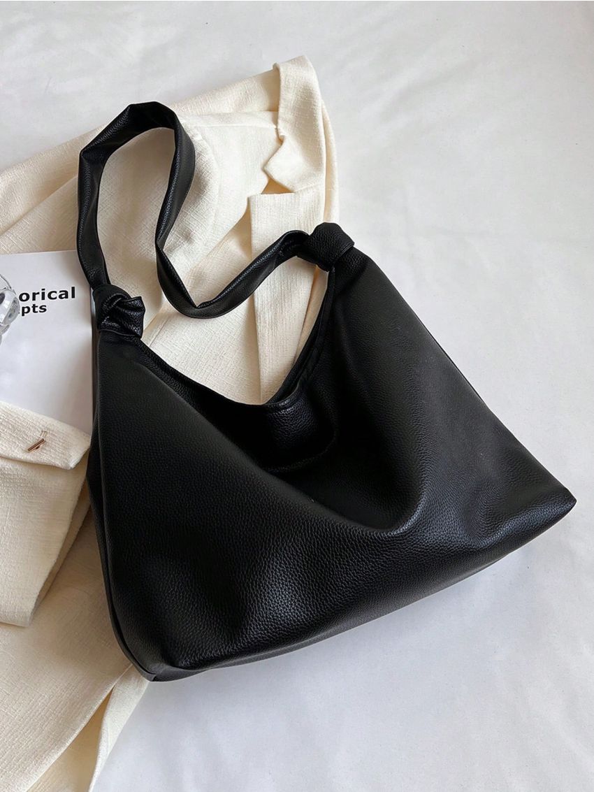 Minimalist Hobo Bag Black Oversized Pu Elegant