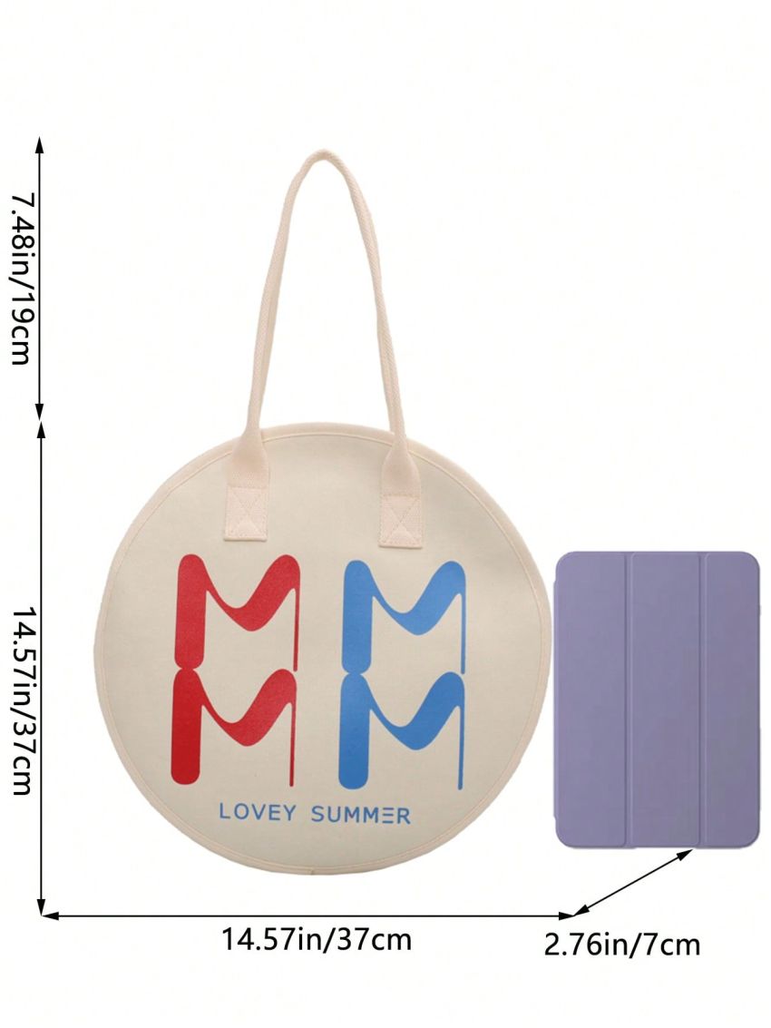 Medium Tote Bag Letter Print Double Handle Fashion Style Circle Bag