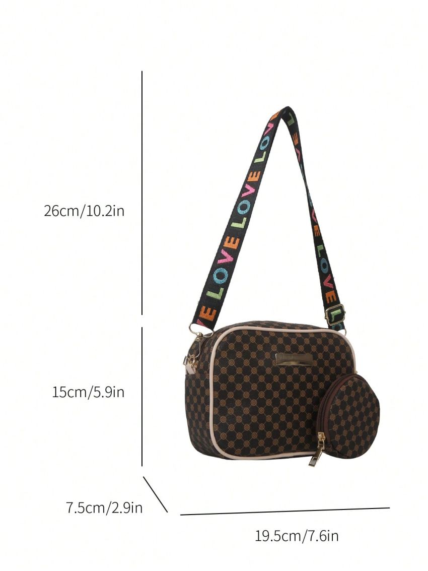 Mini Square Bag Geometric Pattern Metal Decor With Coin Purse