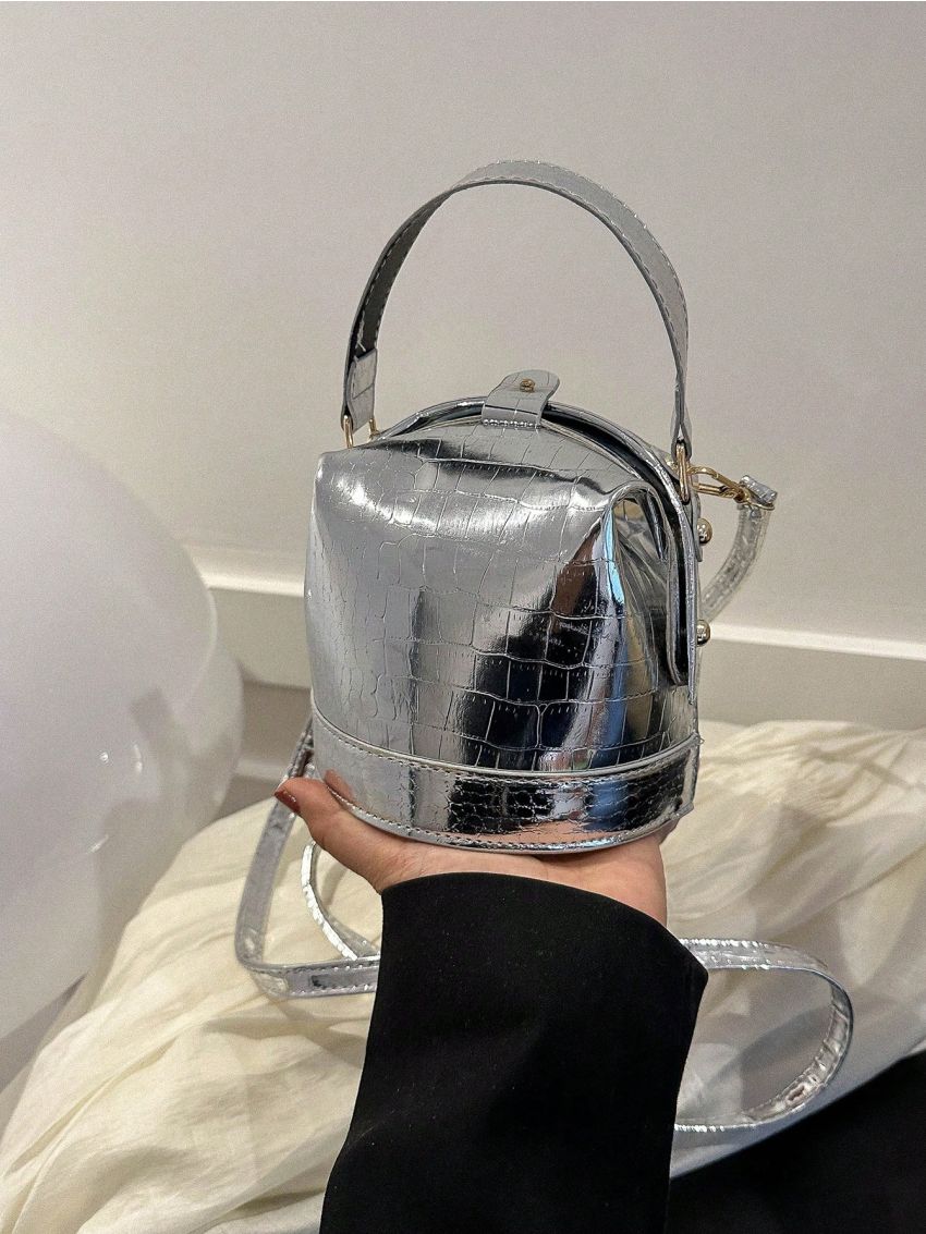 Mini Satchel Bag Crocodile Embossed Top Handle Funky