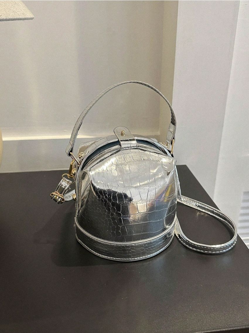 Mini Satchel Bag Crocodile Embossed Top Handle Funky