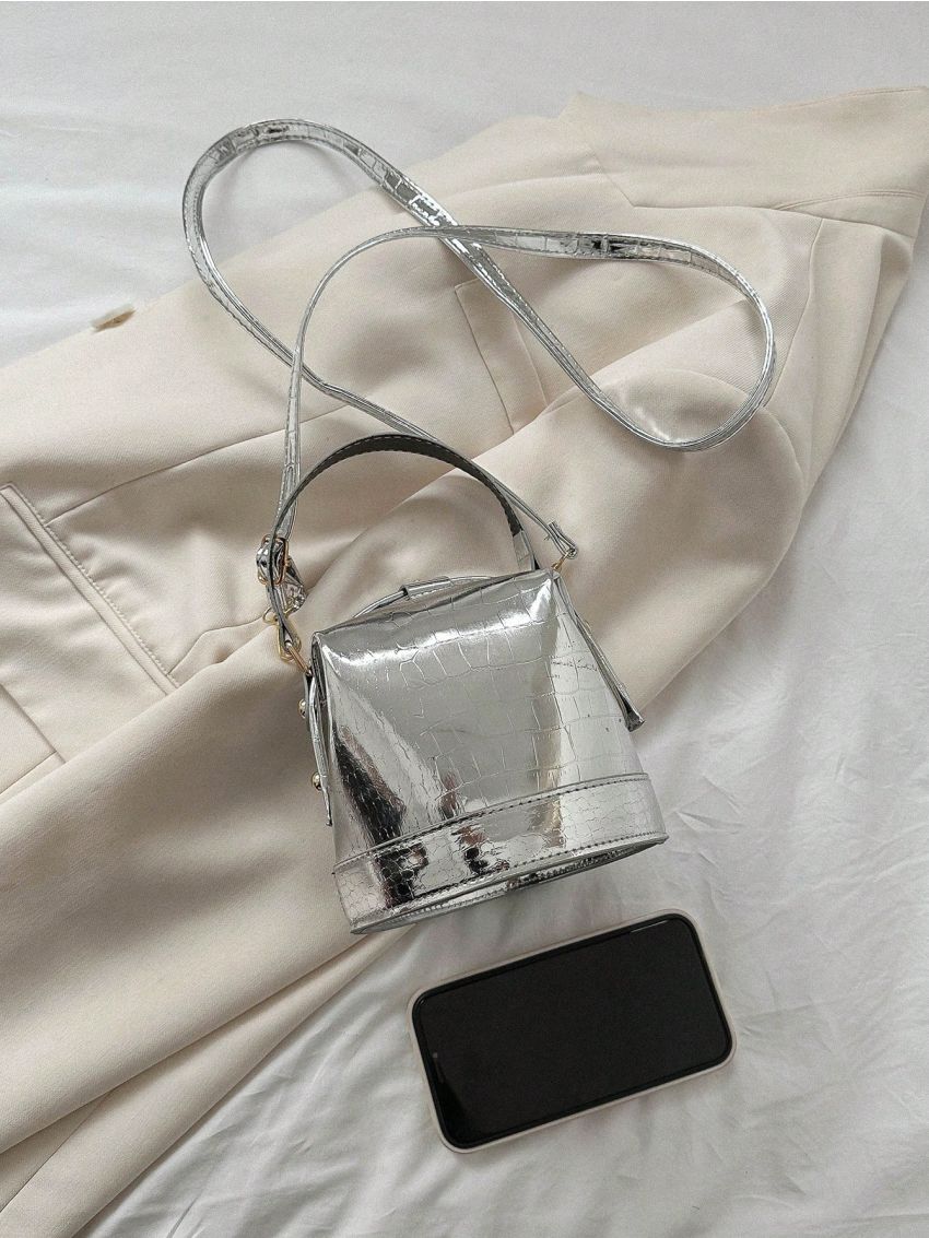 Mini Satchel Bag Crocodile Embossed Top Handle Funky