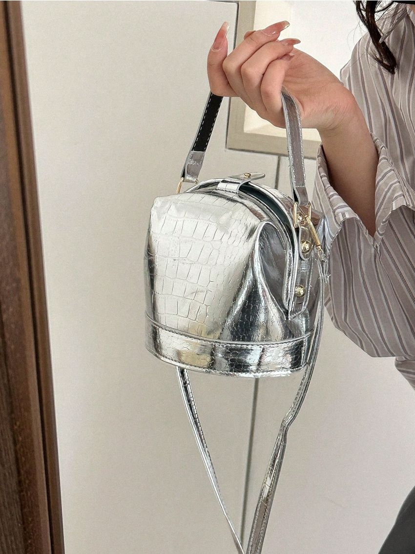 Mini Satchel Bag Crocodile Embossed Top Handle Funky