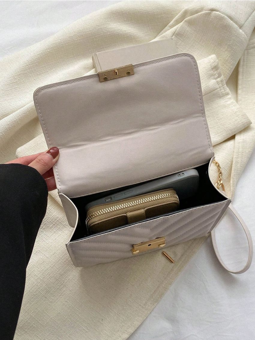 Quilted Square Bag Mini Flap Metal Decor