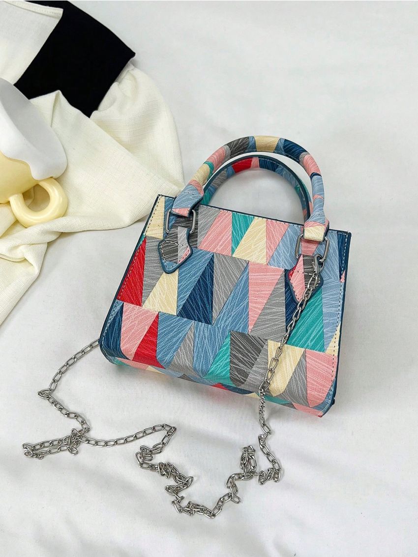 Geometric Pattern Square Bag Mini Double Handle