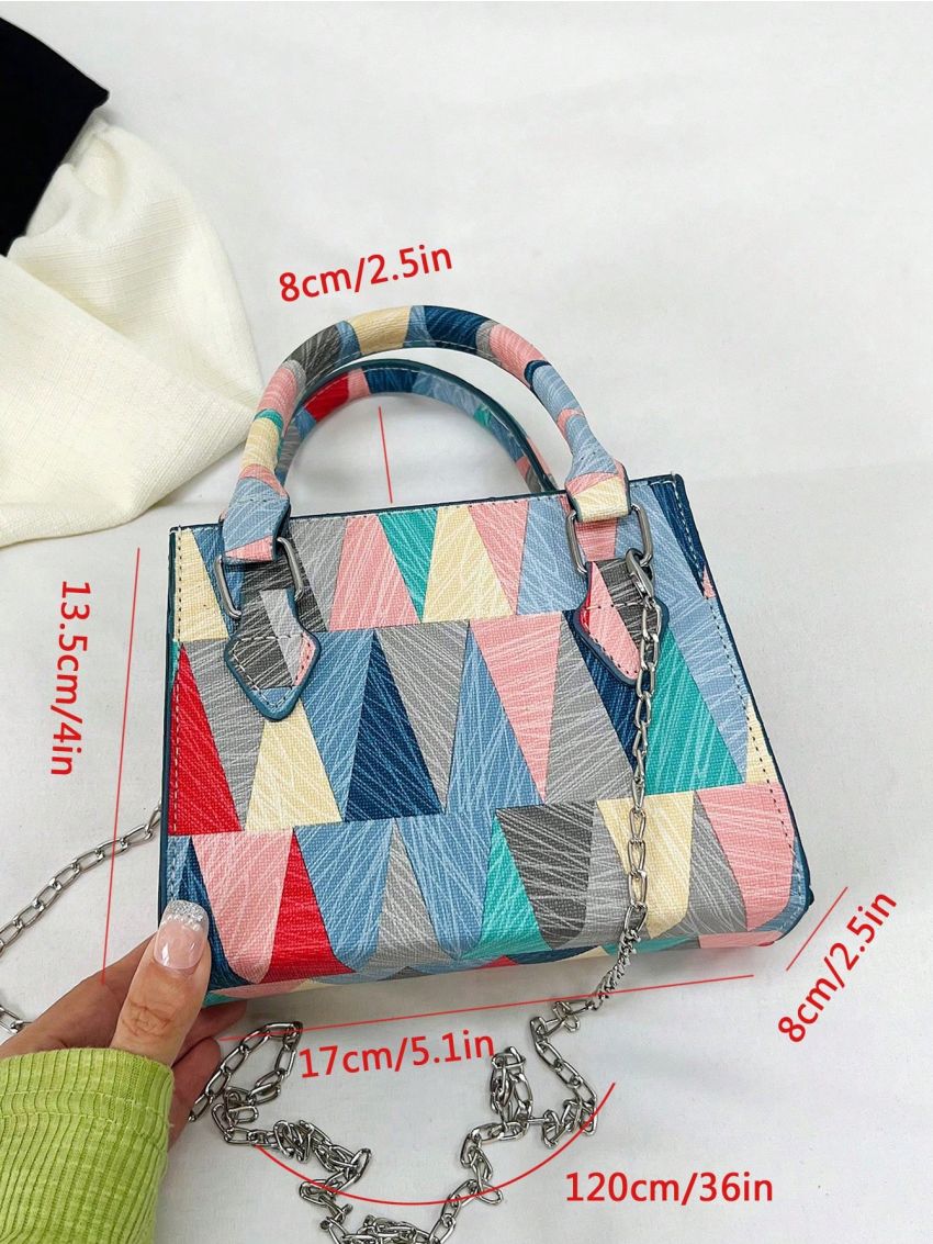 Geometric Pattern Square Bag Mini Double Handle