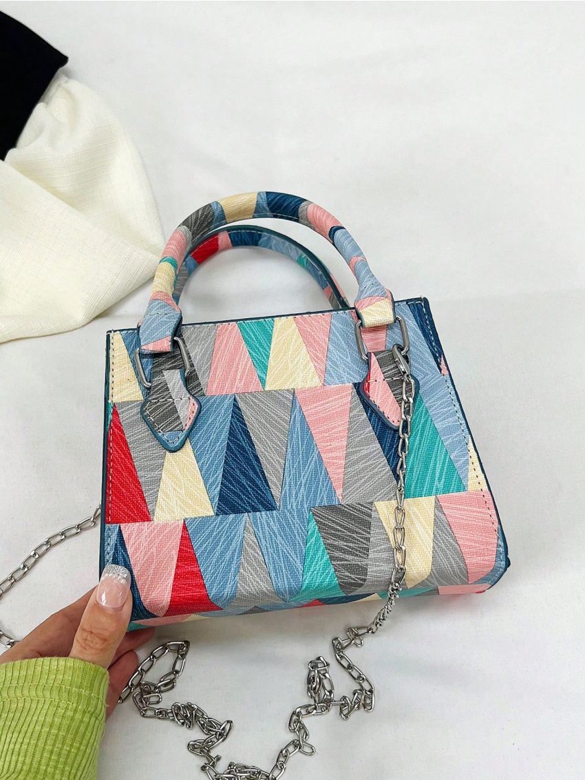 Geometric Pattern Square Bag Mini Double Handle