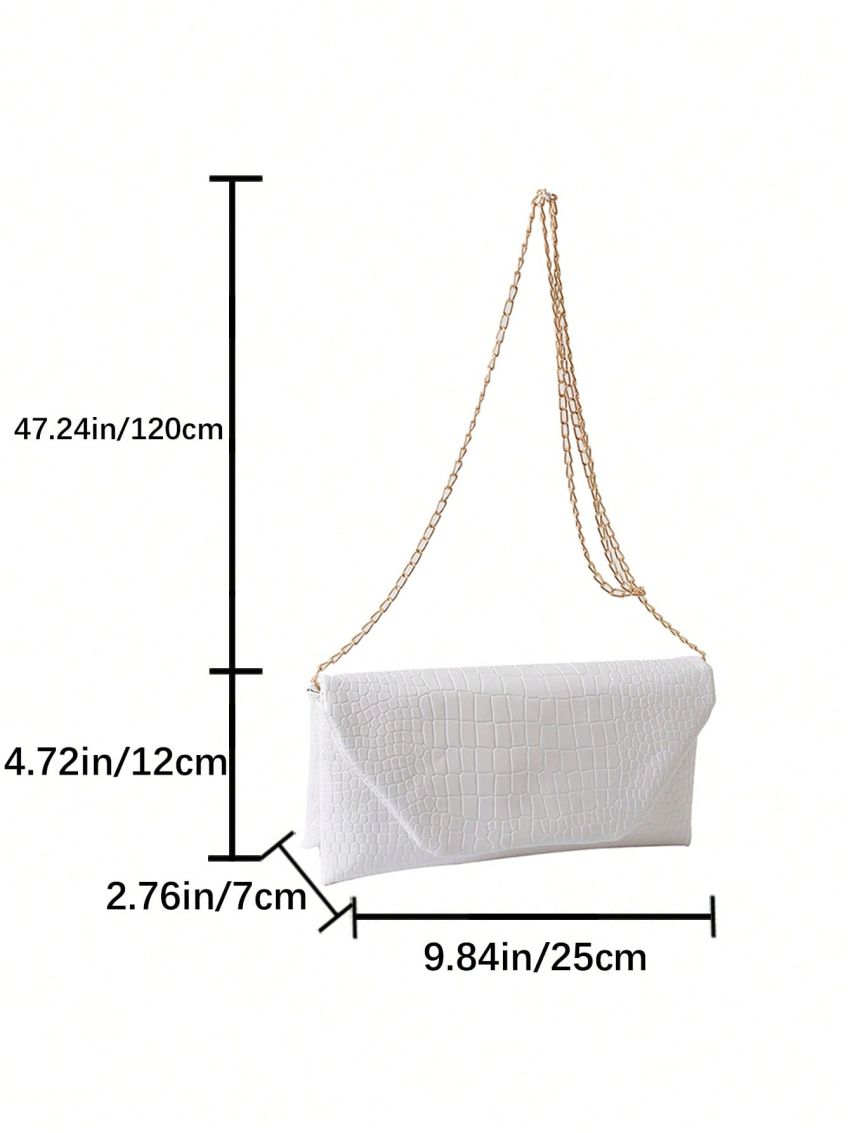 White Envelope Bag Crocodile Embossed Chain Strap
