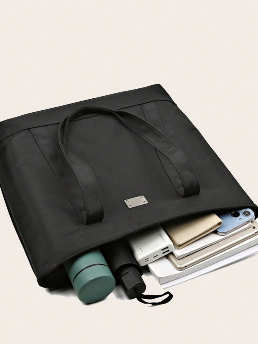 Large Shopper Bag Metal Decor Black