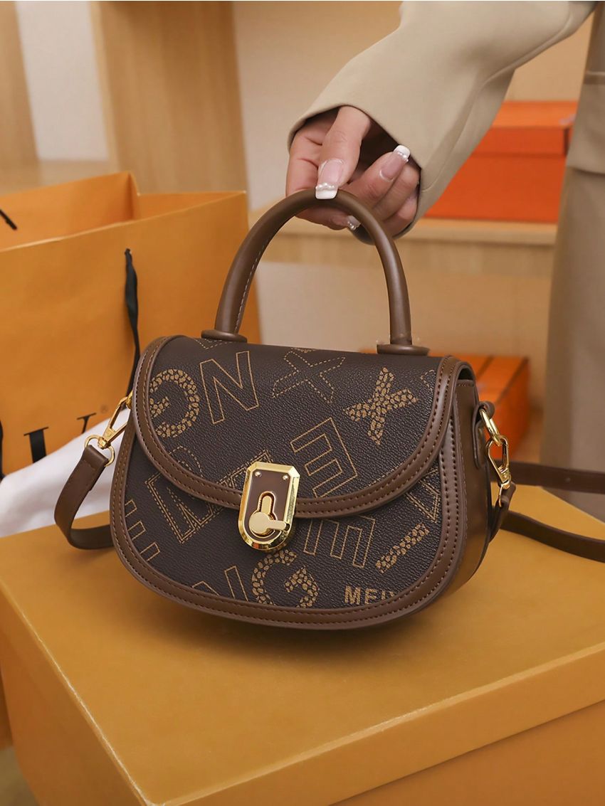 Mini Flap Saddle Bag Letter Graphic Turn Lock