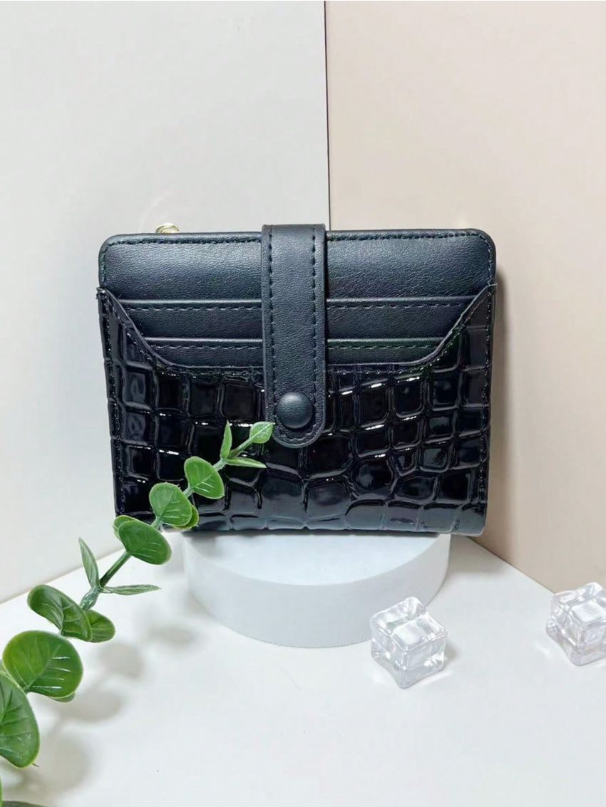 Crocodile Embossed Small Wallet Snap Button