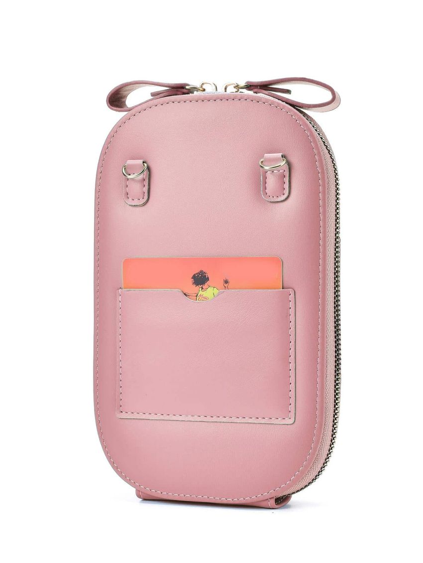 Letter Graphic Phone Wallet Zipper Embroidered Detail