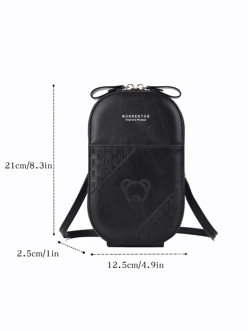 Letter Graphic Phone Wallet Zipper Embroidered Detail