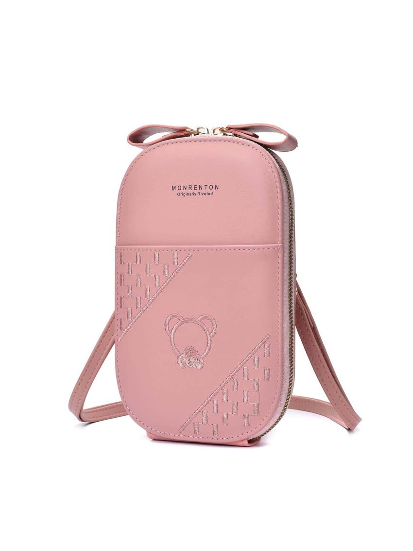 Letter Graphic Phone Wallet Zipper Embroidered Detail