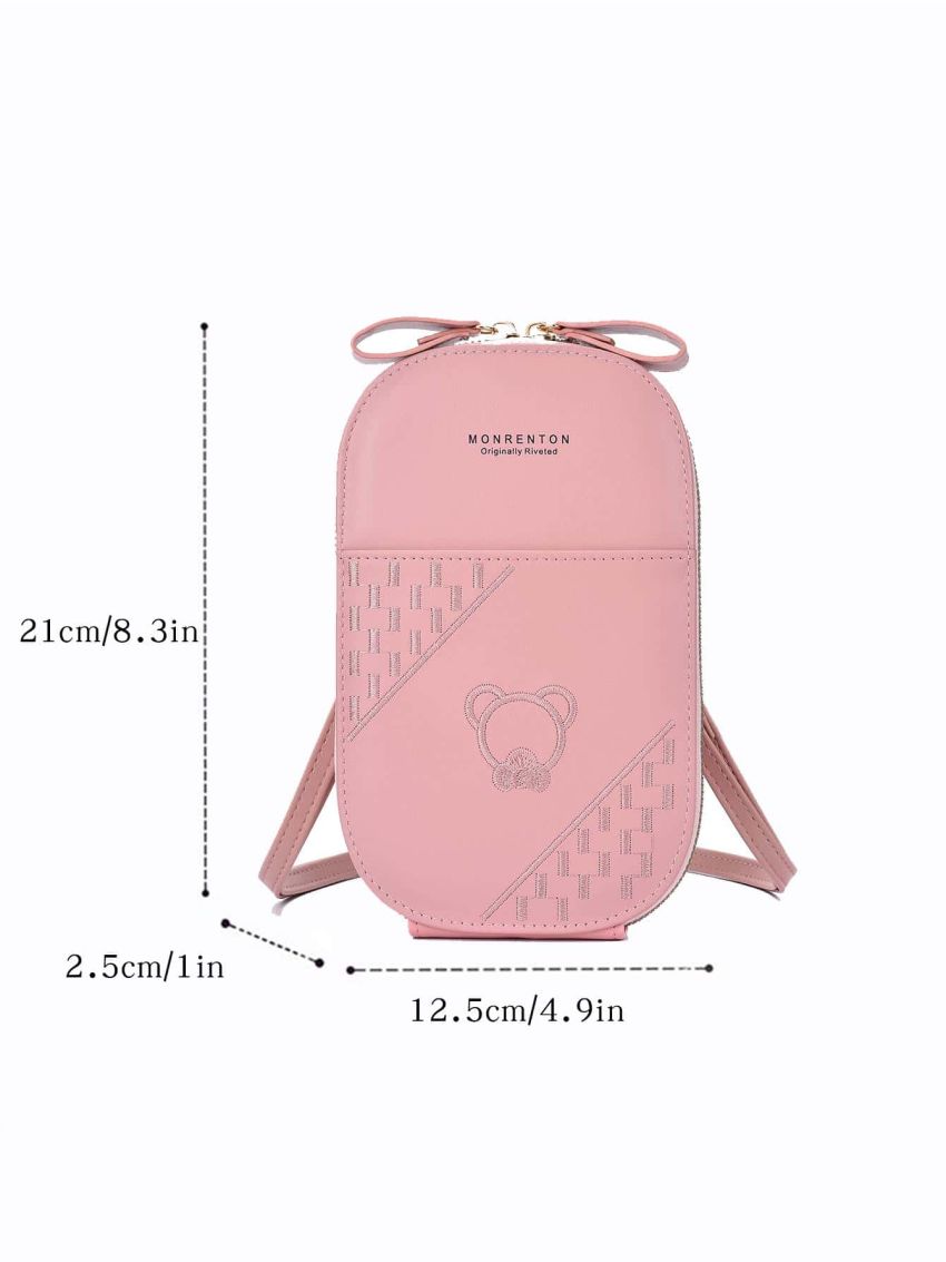 Letter Graphic Phone Wallet Zipper Embroidered Detail