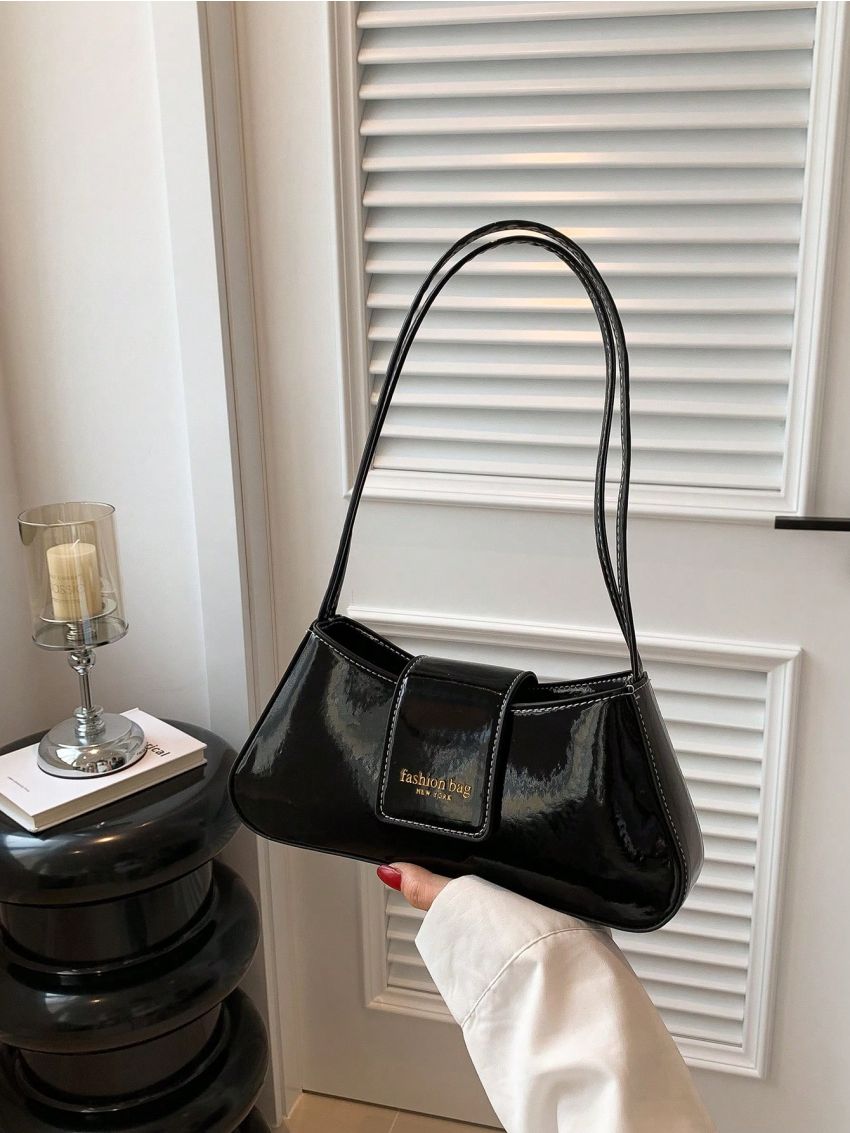 Letter Graphic Baguette Bag Medium Black