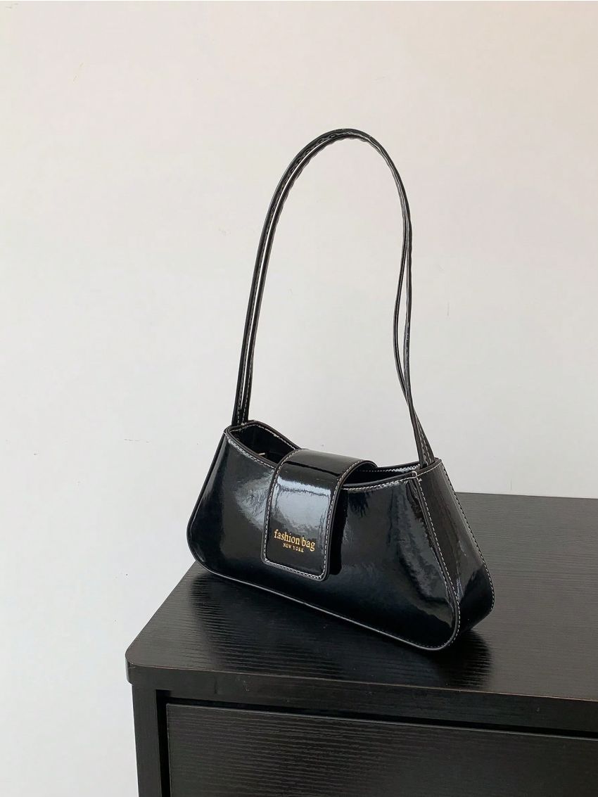 Letter Graphic Baguette Bag Medium Black