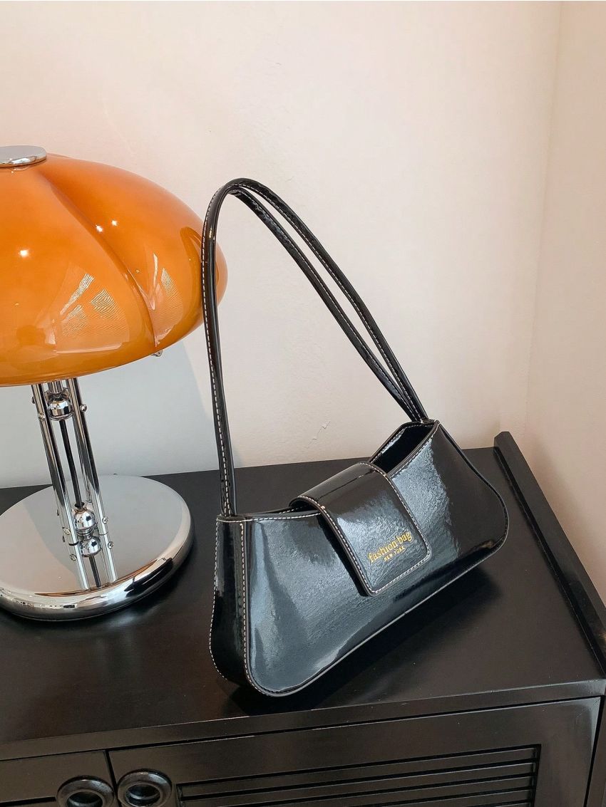 Letter Graphic Baguette Bag Medium Black