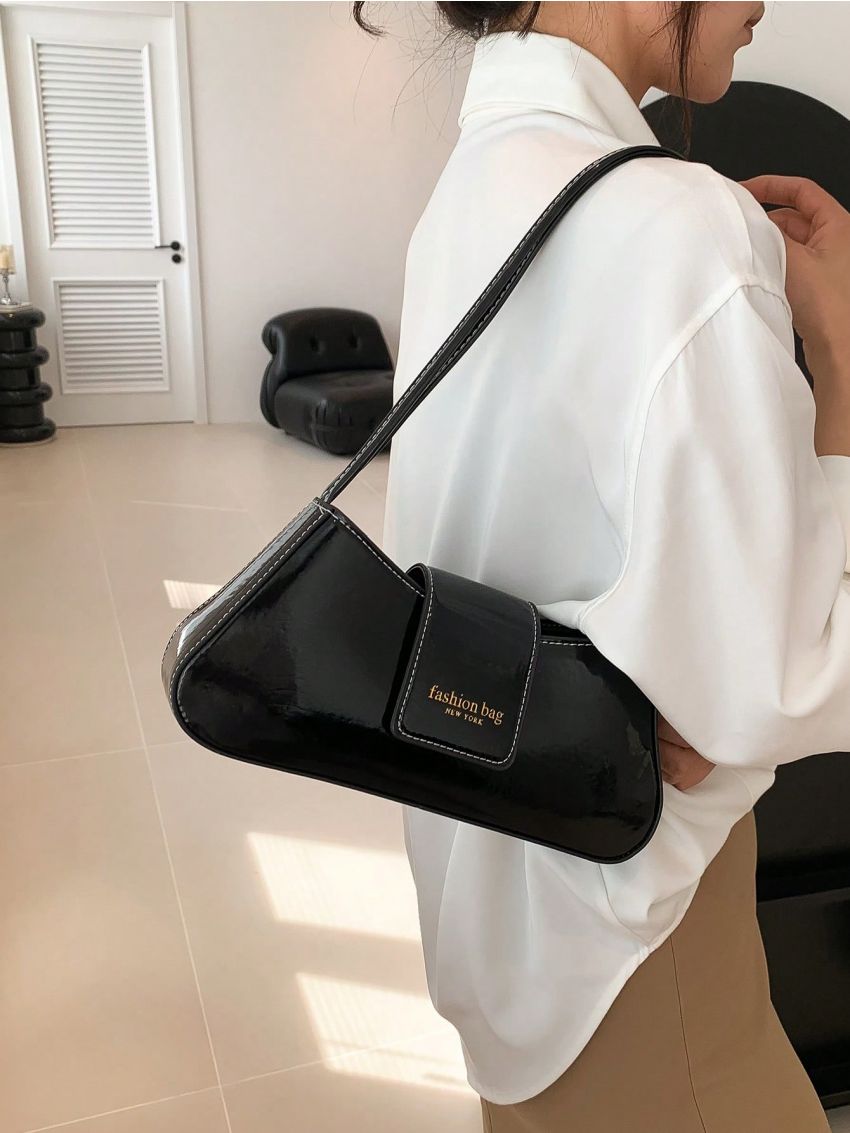 Letter Graphic Baguette Bag Medium Black