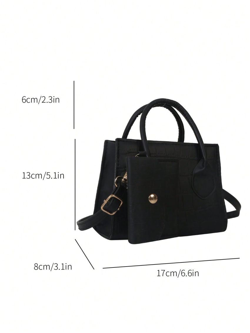 Crocodile Embossed Square Bag With Coin Purse