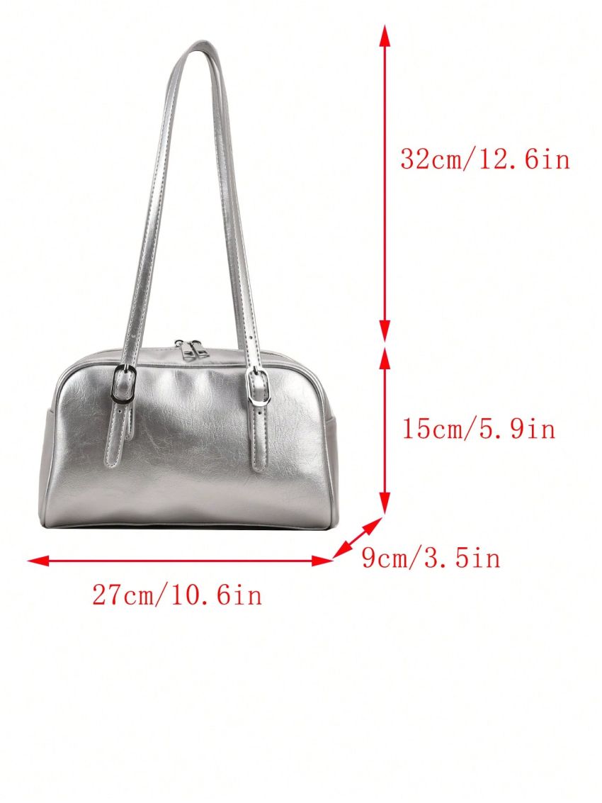 Buckle Decor Dome Bag Double Handle Fashion Silver