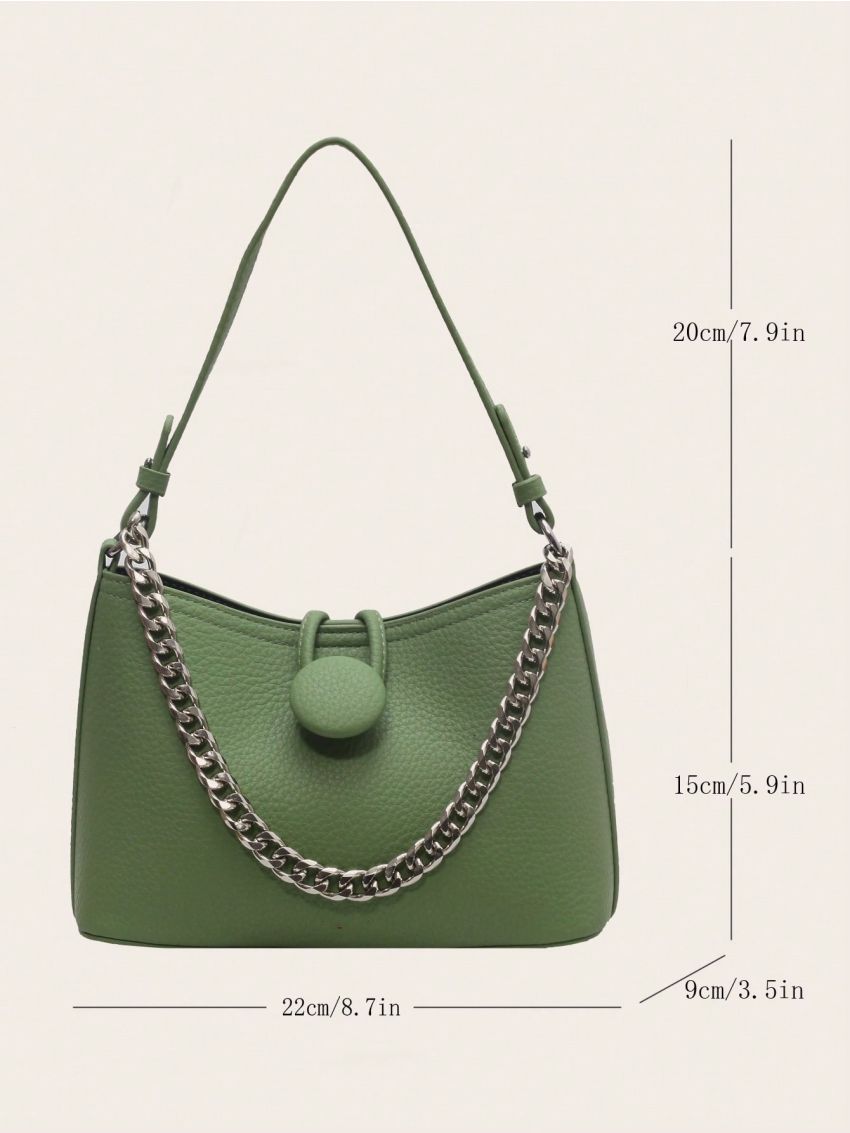 Solid Pink Shoulder Bag Button & Chain Decor