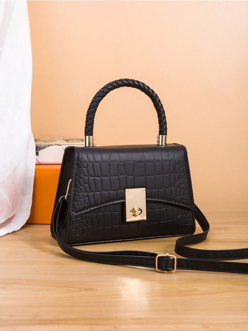New Crocodile Pattern Diagonal Span Women's Bag Trend Fashion Handbag Black Bag